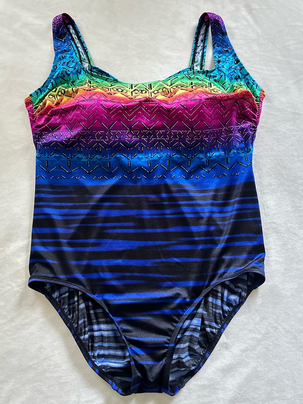 Longitude Long Torso Dbl X-Back One Piece Bathingsuit Mombasa Sz. 20 Multicolor